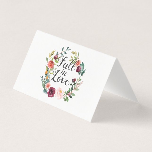 Fall in Love Burgundy Floral Wreath Advice Card (Frente)