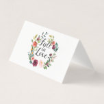 Fall in Love Burgundy Floral Wreath Advice Card<br><div class="desc">O cartão de aviso de casamento "Fall in Love", dobrado por na moda, apresenta uma coroa rústica de flores aquáticas em queda, incluindo rosas, dahlias, flores de pénia e verde, numa linda paleta de outono de vermelho-lenhoso, amarelo-ouro, rosa-pincel e tons de verde. Um padrão de listras de cor-d'água burgundy que...</div>
