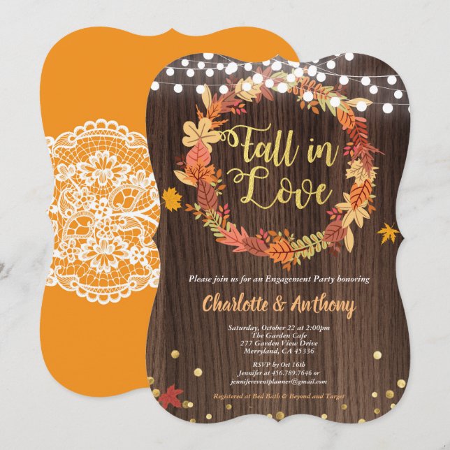Fall in love festa de noivado convite wath (Frente/Verso)