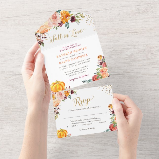 Fall in Love Pumpkin Botanical Floral Dourado Casa (Aba destacável)