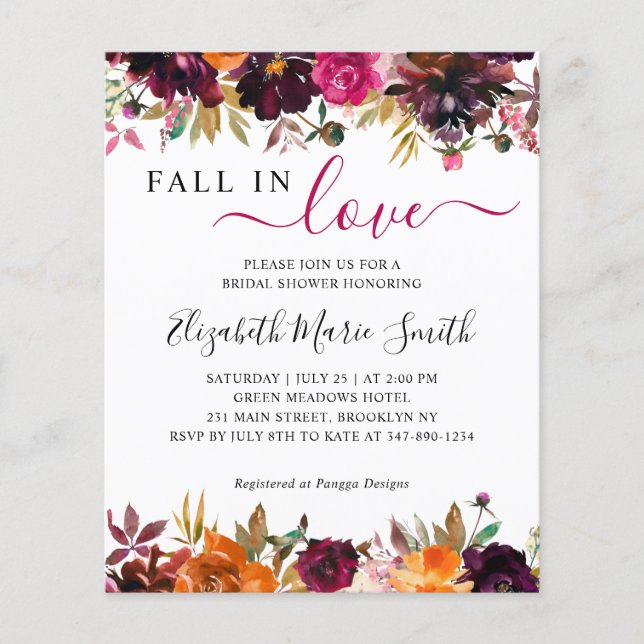 Fall in Love Purple Floral Chá de panela Invite (Frente)
