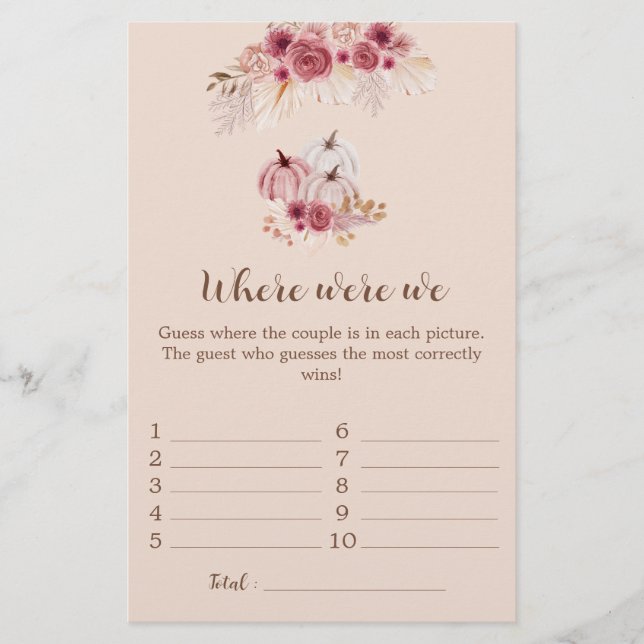 Fall In Love Where were we Bridal Shower Game (Frente)