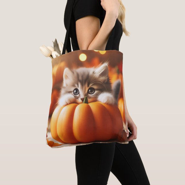 Fall Kitten Tote Bag (Close Up)