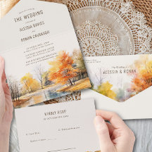 Fall Lake Watercolor Country Casamento Tudo Em Um