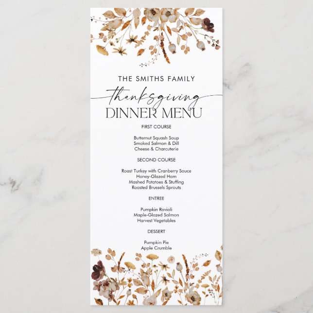 Fall Leaves Thanksgiving Dinner Flat Menu (Frente)