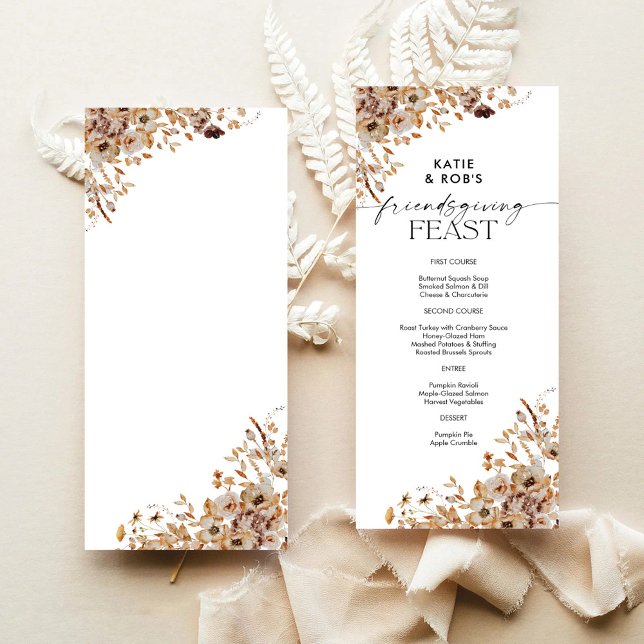 Fall Leaves Thanksgiving Dinner Flat Menu (Criador carregado)