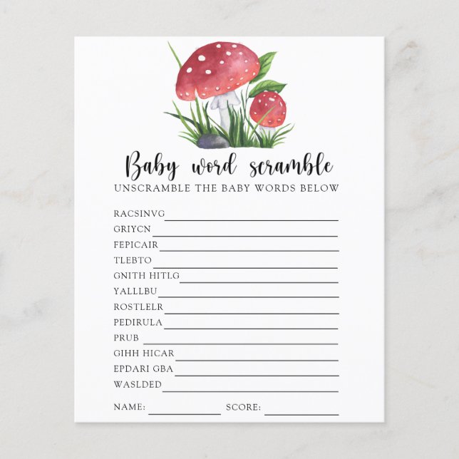 Fall Mushroom Baby Word Scramble Game (Frente)