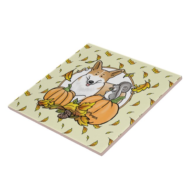 Fall Pembroke Welsh Corgi (vermelho 1) Pumpkins Cu (Lateral)