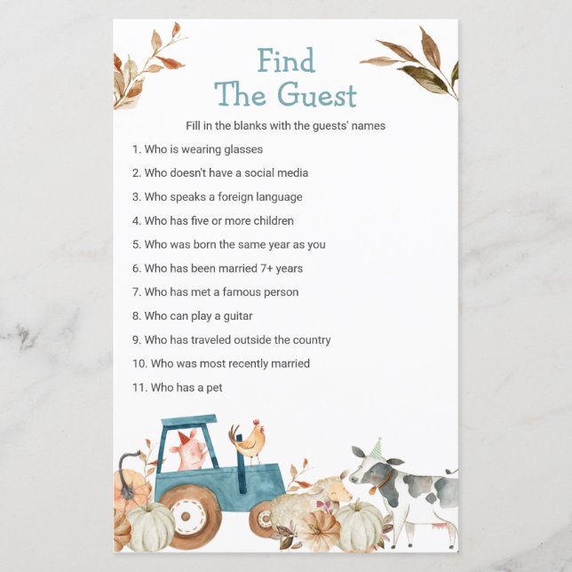 Fall Pumpkin Fazenda Animal Encontre o Jogo Convid (Frente)