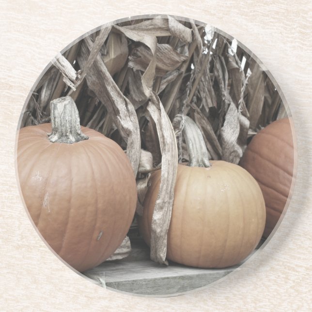 Fall Pumpkins Cornstalks Porta copos natural (Frente)