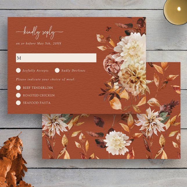 Fall Rustic Deixa Terracotta RSVP Card (Fall Rustic Watercolor Leaves Terracotta RSVP Card by Painted Paperie
)