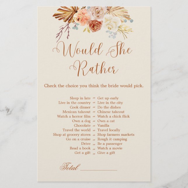 Fall Rustic Terracota Would She Rather Bridal Game (Frente)