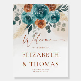 Fall Teal Burnt Orange Botanical Wedding Welcome
