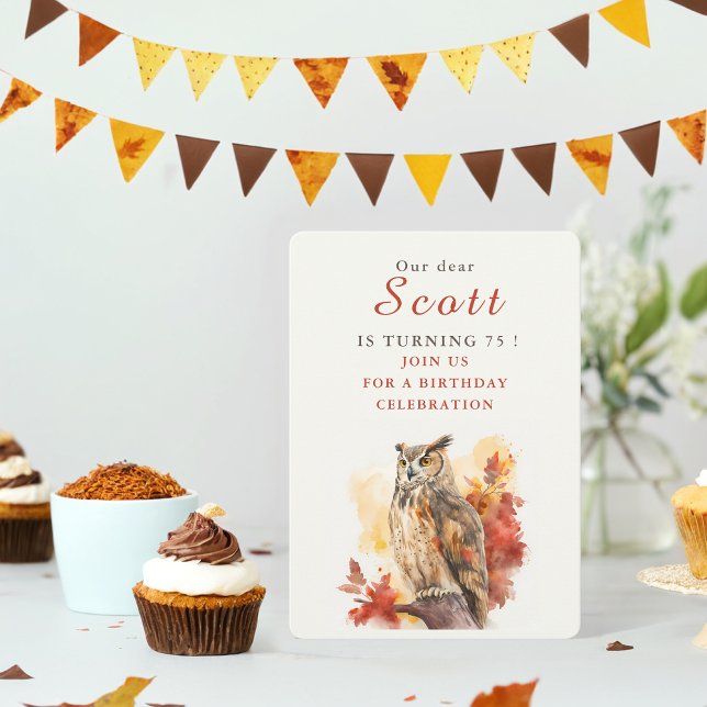 Fall vibes Owl - Cartão de Convite de Aniversário (Criador carregado)