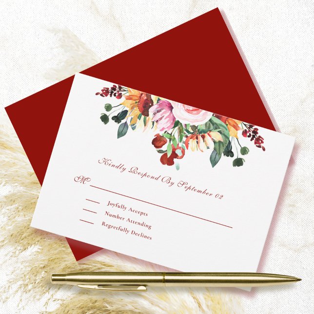 Fall Watercolor Floral Burgundy Casamento RSVP (Criador carregado)