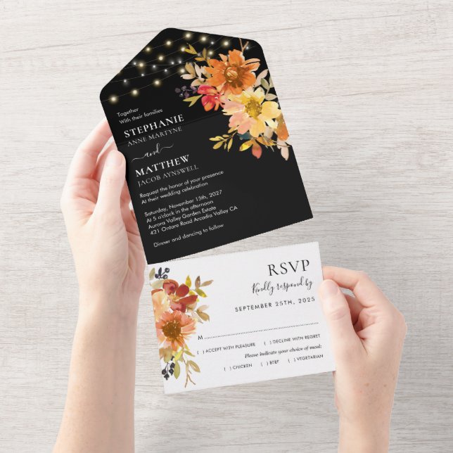 Fall Watercolor Floral String Lights Casamento (Aba destacável)