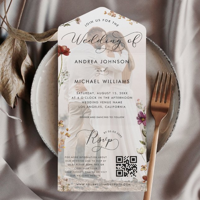 Fall Wildflower Chic Photo Código QR Autumn Weddin (Criador carregado)
