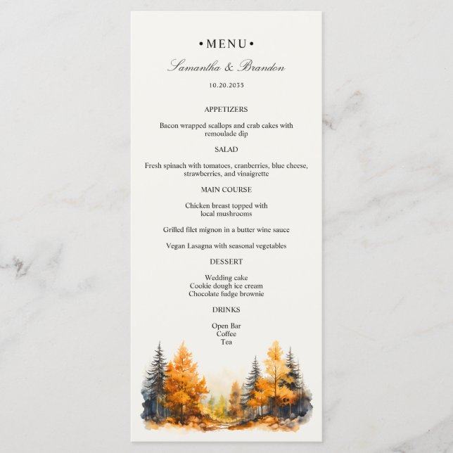 Fall Woodland, Menu Janto de Casamentos Florestais (Frente)