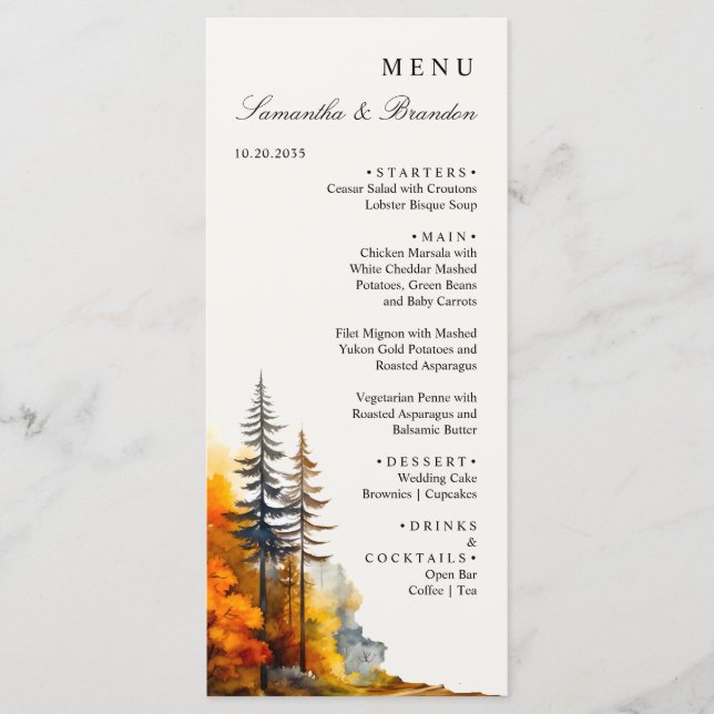 Fall Woodland, Menu Janto de Casamentos Florestais (Frente)