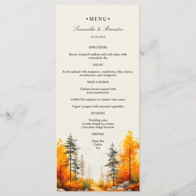 Fall Woodland, Menu Janto de Casamentos Florestais (Frente)