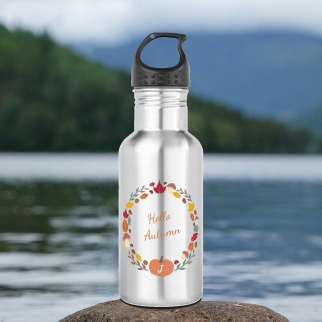 Fall Wreath Monograma Garrafa de água (Fall Wreath Monogram Water Bottle)