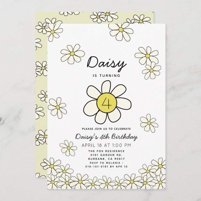 Falling Daisies White Floral Birthday Convite (Frente/Verso)
