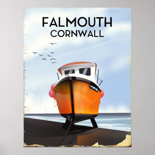 Falmouth Cornwall poster de viagens de navio de pe (Frente)