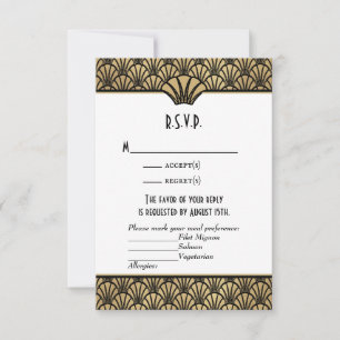 Falso RSVP Wedding clássico preto Dourado do art