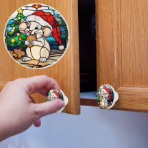 Falso Vidro Pintado Rato de Natal Comendo Biscoito