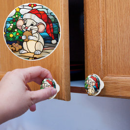 Falso Vidro Pintado Rato de Natal Comendo Biscoito