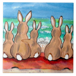 Família Beach Bunnies em Blanket, Trivet de Azulej
