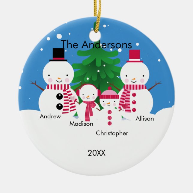 Família bonito do boneco de neve dos enfeites de (Frente)
