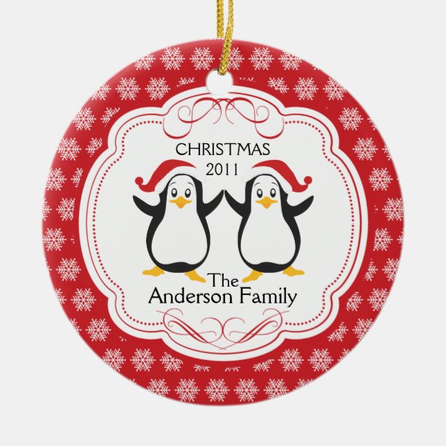 Família bonito dos pinguins dos enfeites de natal (Frente)