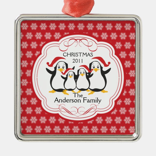 Família bonito dos pinguins dos enfeites de natal (Frente)