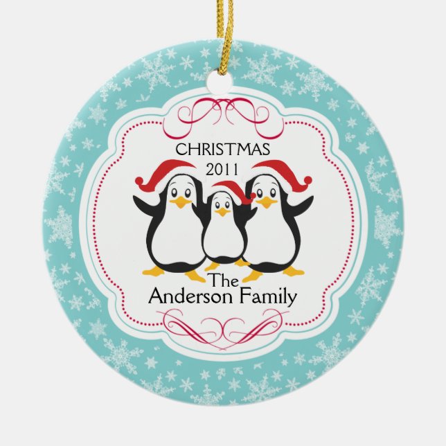 Família bonito dos pinguins dos enfeites de natal (Frente)