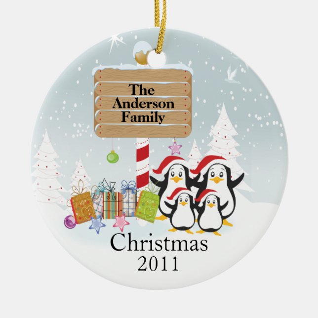 Família bonito dos pinguins dos enfeites de natal (Frente)