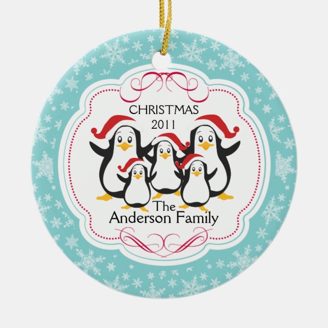Família bonito dos pinguins dos enfeites de natal (Frente)