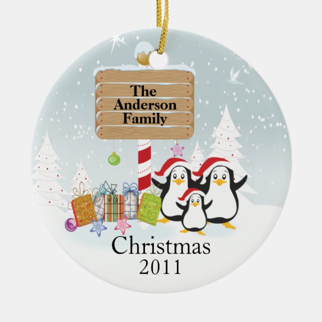 Família bonito dos pinguins dos enfeites de natal (Frente)