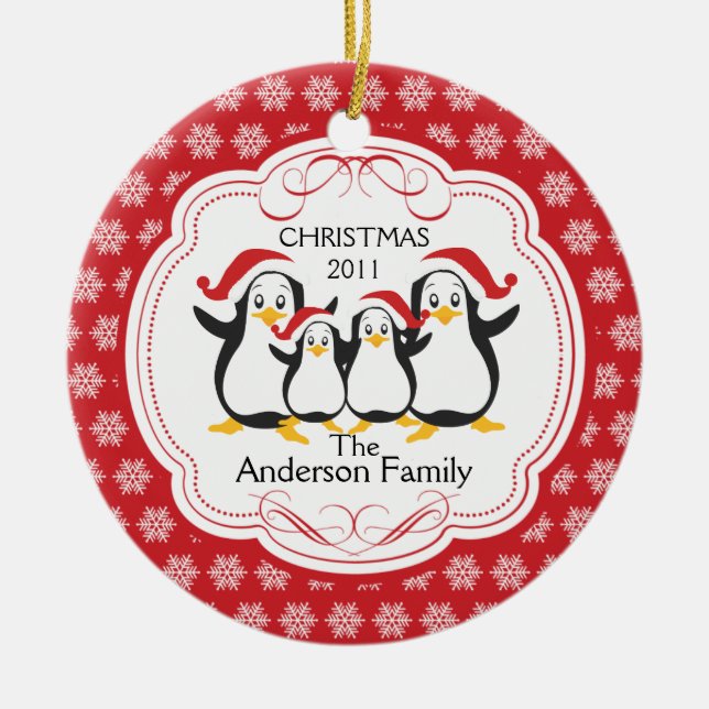 Família bonito dos pinguins dos enfeites de natal (Frente)
