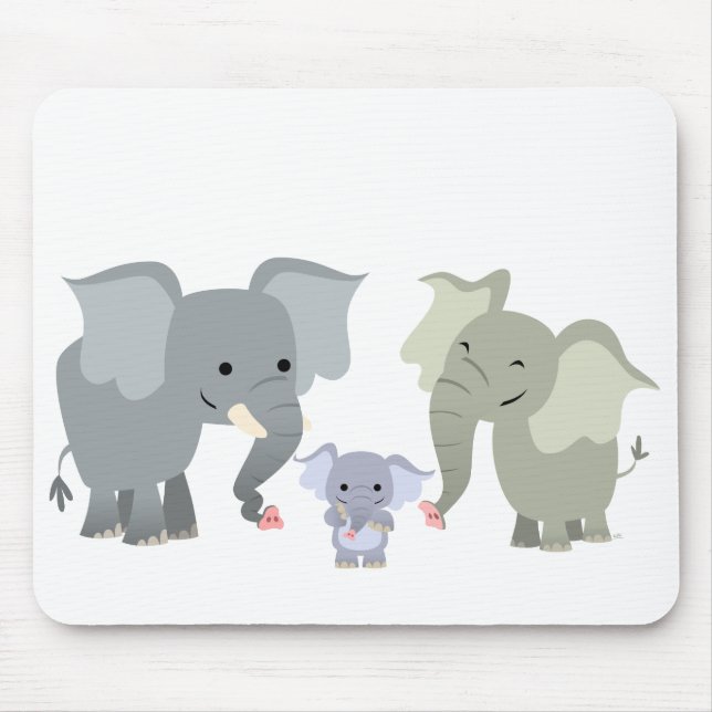 Família bonito Mousepad do elefante dos desenhos (Frente)