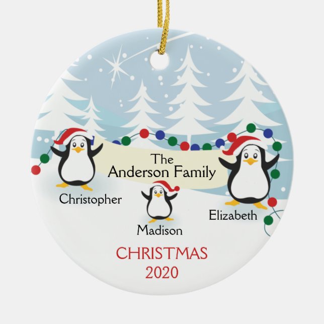 Família Cute Penguins de 3 Enfeites de natal (Frente)