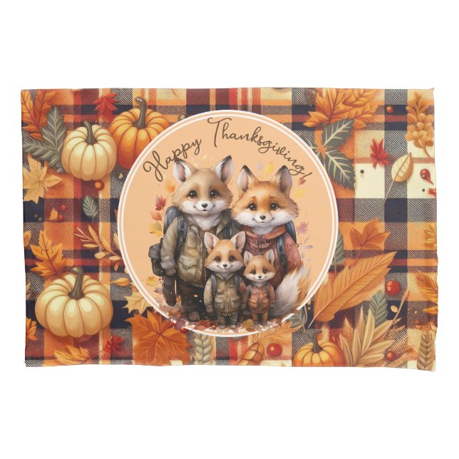 Família das raposas Feliz Xadrezes de Ação de Graç (Frente)