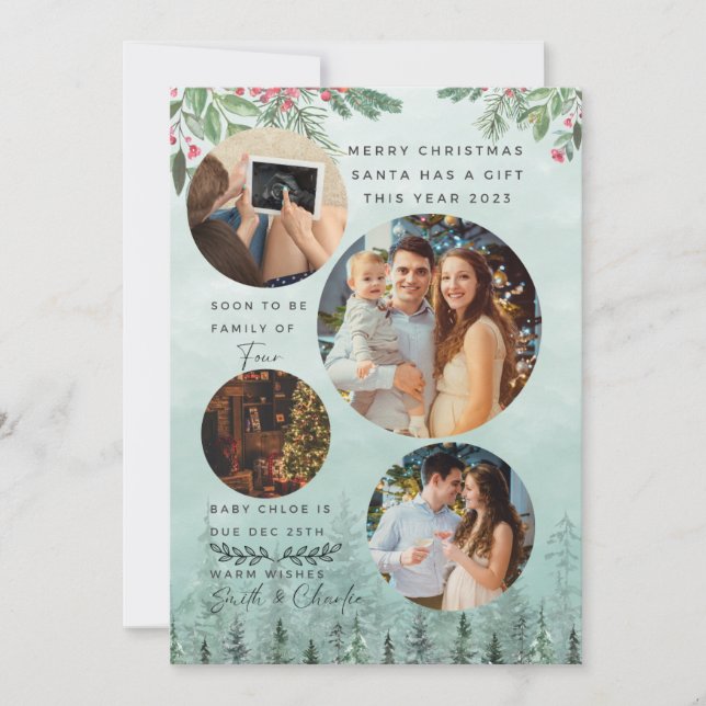 Família de 4 Anúncio de gravidez Watercolor (Frente)