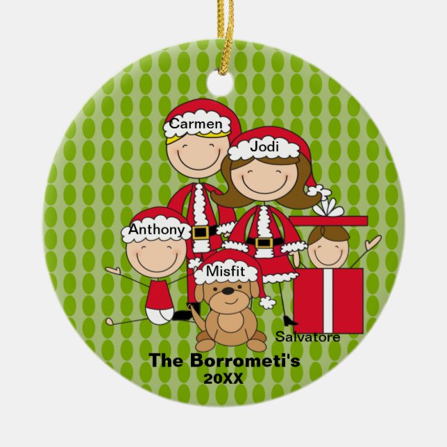 Família de 4 com Enfeites de natal de cão (Frente)