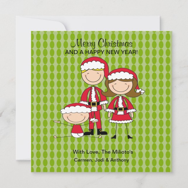 Família de cartões de Natal de 3 Stick People (Frente)