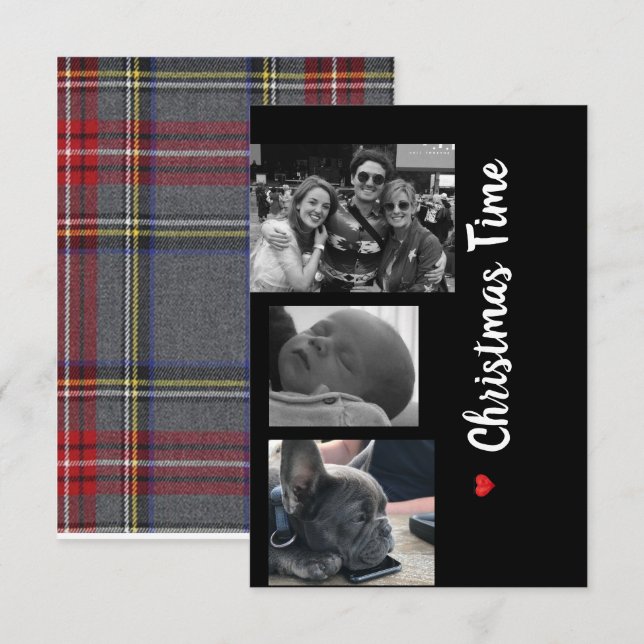 Família de cartões de Natal preto e branco (Frente/Verso)