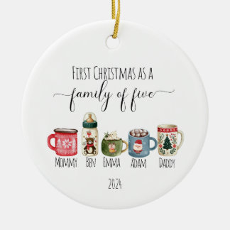 Família de Cinco Ornamentos Cerâmicos de Natal