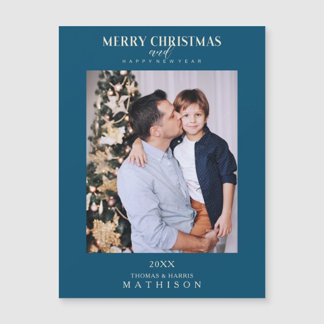 Família de Fotos Sofisticada Moderna de Natal Azul (Frente)