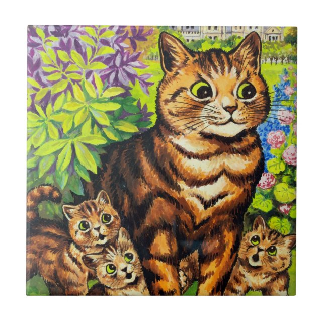Família de Gatos em Jardim, Louis Wain (Frente)