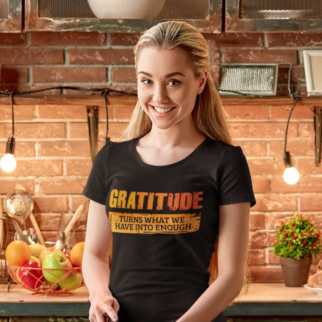 Família de Gratidão de Ação de Graças Junta-Se (Gratitude Thanksgiving Womens Black Fall T-Shirt)